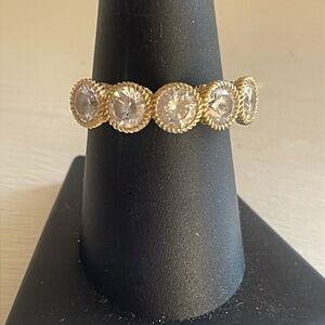 Beautiful Judith Ripka 14K Gold Clad Five Stone Diamonique Statement Ring.
